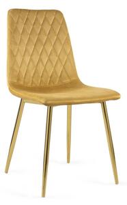 Krzesło tapicerowane Miodowe welur do jadalni, Złote nogi VERSO
