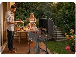 Grill węglowy ogrodowy Berdsen BD-891 komin żeliwny ruszt termometr + pokrowiec