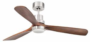 Wentylator sufitowy LED Lantau L, średnica 132 cm, nikiel/ciemna sosna FARO BARCELONA, Lantau L LED, ściemnialny, szary, salon, metal
