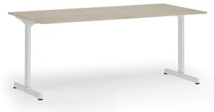 Biurko PRIMO BETA, 180x90 cm, biała podstawa, dąb naturalny