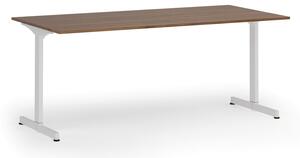 Biurko PRIMO BETA, 180x90 cm, biała podstawa, orzech