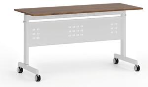Mobilny stół PRIMO MOBI, 140x60 cm, biała podstawa, orzech
