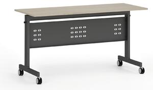 Mobilny stół PRIMO MOBI, 140x60 cm, czarna podstawa, dąb naturalny