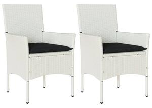 Krzesła ogrodowe z poduszkami, 2 szt., białe, polirattan