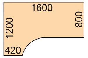 Stół z regulacją wysokości OBOL, elektryczny, 675-1325 mm, narożnik lewy, blat 1600x1200 mm, zaokrąglona podstawa szara, czereśnia