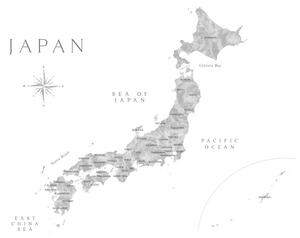 Mapa Map of Japan in gray watercolor, Blursbyai