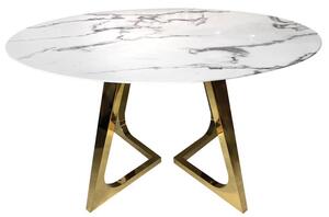 Biały stół marmurowy w stylu glamour Veneto 130 cm na złotych płozach