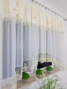 Firana gotowa 400x160 cm z kremowymi kokardkami i haftem