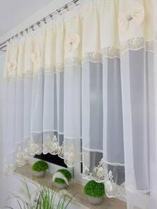Firana gotowa 400x160 cm z kremowymi kokardkami i haftem