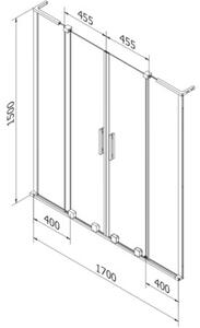 Mexen Velar L Duo parawan nawannowy 2-skrzydłowy rozsuwany 170 x 150 cm, grafit, złoty - 896-170-003-42-50