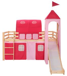Wysoka rama łóżka dziecięcego, zjeżdżalnia i drabinka 208x230cm