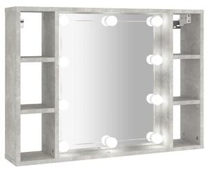 Szafka z lustrem i lampkami LED, szarość betonu, 76x15x55 cm