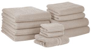 Komplet 11 ręczników łazienkowych dla gości bawełna zero twist beżowy Atai Beliani