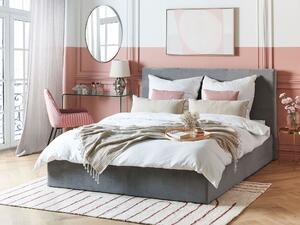 Nowoczesne łóżko tapicerowane z pojemnikiem 160 x 200 cm welurowe szare Lorient Beliani