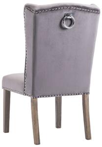 Szare aksamitne krzesło z kołatką do stołu - Oksana