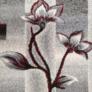 Szaro-czerwony dywan do salonu w kwiaty - Berko