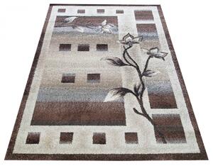 Brązowy nowoczesny dywan w kwiaty - Berko