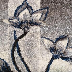Szaro-turkusowy dywan w kwiaty do pokoju - Berko
