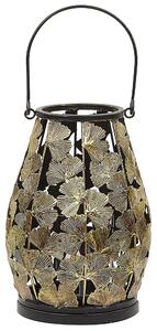 Dekoracyjny lampion świecznik metalowy 25 cm liście miłorzębu złoty Somerset Beliani