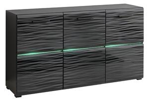 Trzydrzwiowa komoda Factor 4 z podświetlanymi półkami 150 cm - czarny mat / sahara