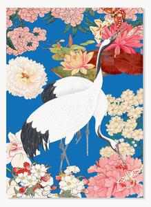 Plakat Japanese Cranes Floral Art