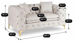 Sofa SORRENTO 2S Dwuosobowa Kremowa Welurowa Nowoczesna Glamour