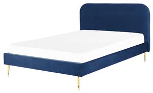 Minimalistyczne łóżko tapicerowane welurowe 140 x 200 cm niebieskie Flayat Beliani