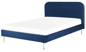 Minimalistyczne łóżko tapicerowane welurowe 160 x 200 cm niebieskie Flayat Beliani