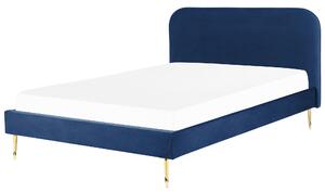 Minimalistyczne łóżko tapicerowane welurowe 180 x 200 cm niebieskie Flayat Beliani