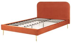 Minimalistyczne łóżko tapicerowane welurowe 140 x 200 cm pomarańczowe Flayat Beliani