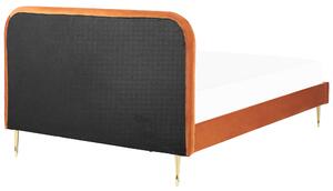 Minimalistyczne łóżko tapicerowane welurowe 140 x 200 cm pomarańczowe Flayat Beliani
