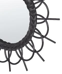 Okrągłe lustro wiszące ścienne ø 60 cm rattanowa rama czarne Telakia Beliani