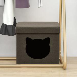 Składany stołek ze schowkiem i kotem, ciemnobrązowy, tkanina