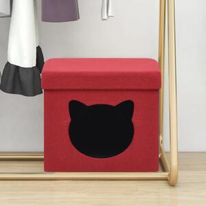 Składany stołek ze schowkiem i kotem, winna czerwień, tkanina