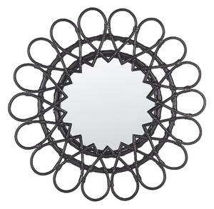 Okrągłe lustro wiszące ścienne ø 60 cm rattanowa rama czarne Babai Beliani