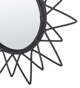 Okrągłe lustro wiszące ścienne ø 61 cm rattanowa rama czarne Aroek Beliani
