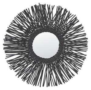 Okrągłe lustro wiszące ścienne ø 60 cm rattanowa rama warkocz czarne Kalasin Beliani
