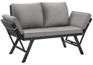 Tectake rattanowa sofa wypoczynkowa sintra, regulowane podłokietniki, 2w1 - jasnoszary/czarny