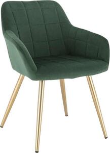 Krzeso do jadalni aksamitne zielone/zote – z podokietnikami – tapicerowane i ergonomiczne – styl fotela – 1 sztuka