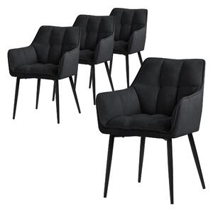 Krzeso do jadalni ML-Design 4x z tkaniny rcznikowej, czarne, z grubym tapicerowanym siedziskiem