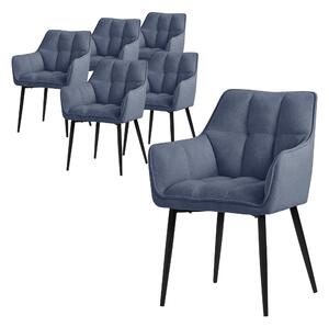Krzeso do jadalni ML-Design 6x frotte, niebieskie, z grubym tapicerowanym siedziskiem