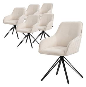 Obrotowe krzeso do jadalni ML-Design 6x, kremowe, wykonane z tkaniny z metalowymi nogami