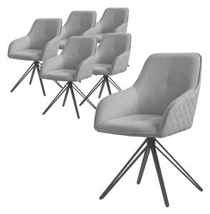 Obrotowe krzeso do jadalni ML-Design 6x, szare, wykonane z tkaniny z metalowymi nogami