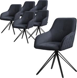 Obrotowe krzeso do jadalni ML-Design 6x, antracytowe, wykonane z tkaniny z metalowymi nogami