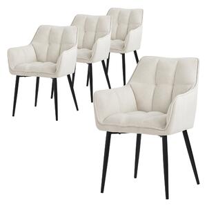 Krzeso do jadalni ML-Design 4x w tkaninie rcznikowej, kremowe, z grubym tapicerowanym siedziskiem