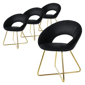 Krzeso do jadalni ML-Design 4x z okrgym oparciem, czarne, wykonane z aksamitnej metalowej ramy