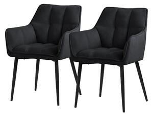 Krzeso do jadalni ML-Design 2x z tkaniny rcznikowej, czarne, z grubym tapicerowanym siedziskiem
