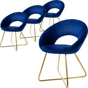 Krzeso do jadalni ML-Design 4x z okrgym oparciem, niebieskie, wykonane z aksamitnej metalowej ramy