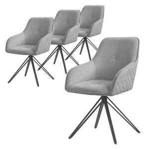 Obrotowe krzeso do jadalni ML-Design 4x, szare, wykonane z tkaniny z metalowymi nogami