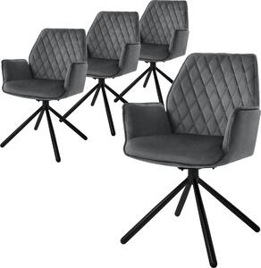 Krzeso do jadalni ML-Design 4x z podokietnikiem i oparciem, antracytowe, wykonane z aksamitu, obrotowe